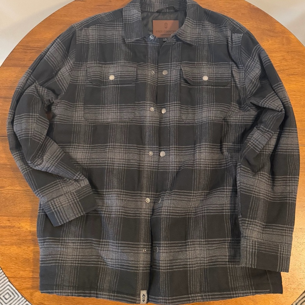 Free Country Men's Charcoal Plaid Shirt Jacket